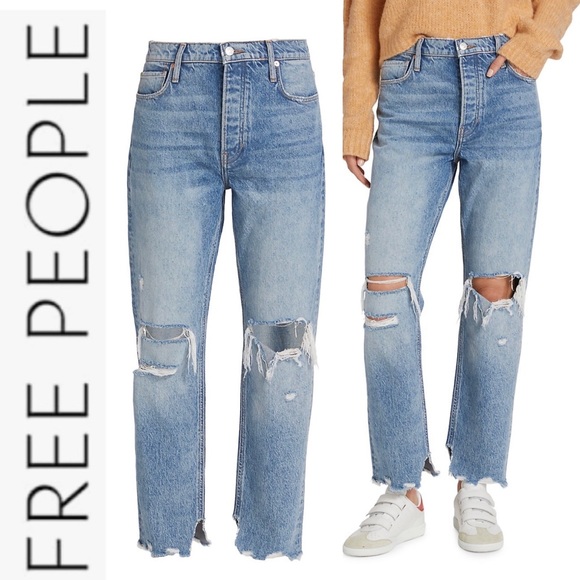 NWOT Free People High-Rise Distressed Tapered Baggy Boyfriend Jeans 25 - Picture 2 of 15